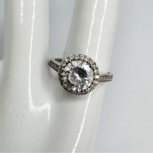 Silver CZ Halo Ring Hallmarked 925 size 8